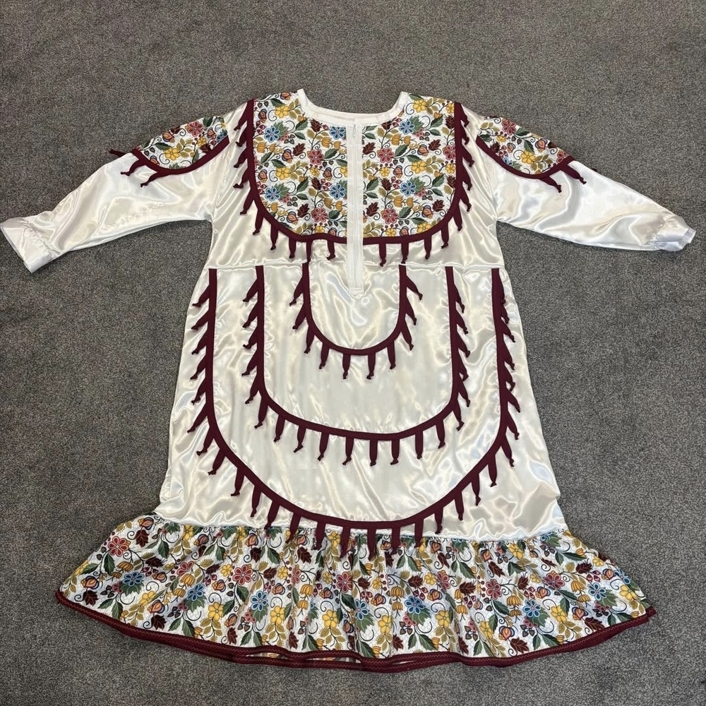 Floral Asymmetrical Dress with Burgundy Accents - Picture 6 of 7